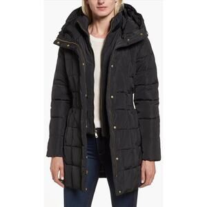 New Cole Haan Signature Hooded Down & Feather Coat in Black Women's Size L